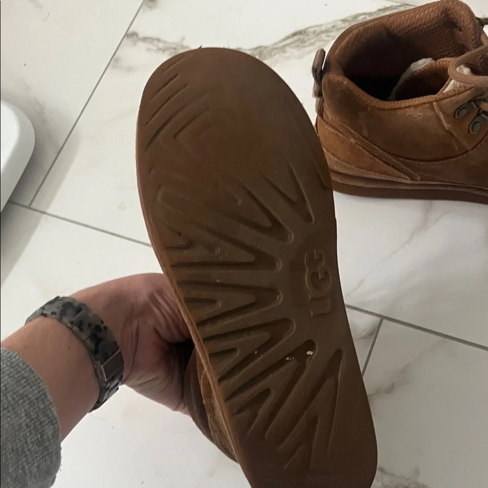 UGG Chestnut Suede Shearling-Lined Lace-Up Boots. Youth